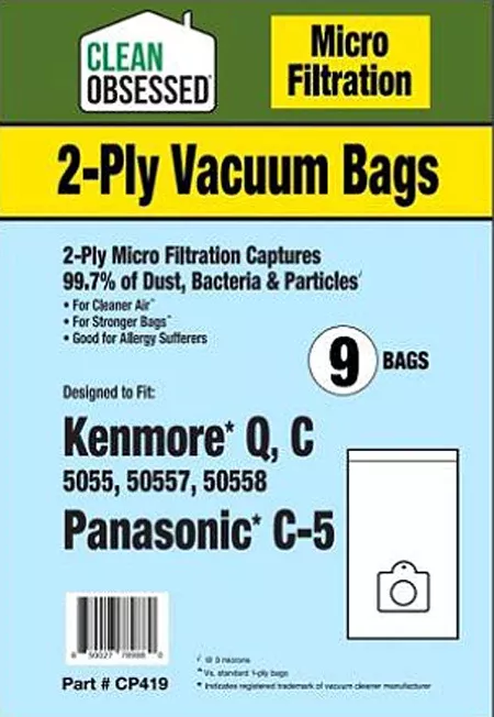 Clean Obsessed Kenmore Type Q C 2-Ply Vacuum Bags - 9 Pack