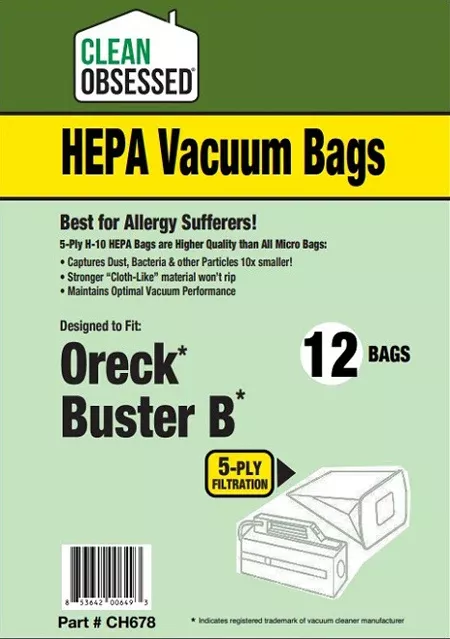 Clean Obsessed Oreck Type B HEPA Vacuum Bags - 12 Pack