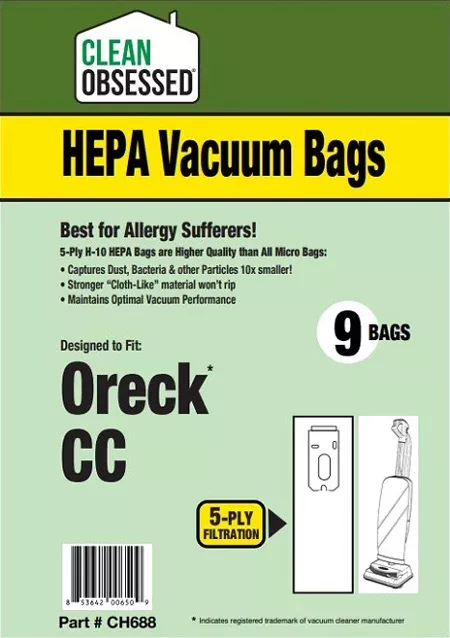 Clean Obsessed Oreck Type CC HEPA Vacuum Bags - 9 Pack