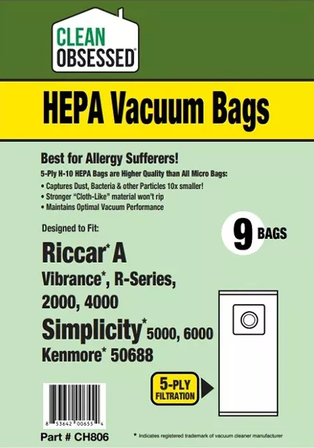 Clean Obsessed Riccar Type A HEPA Vacuum Bags - 9 Pack