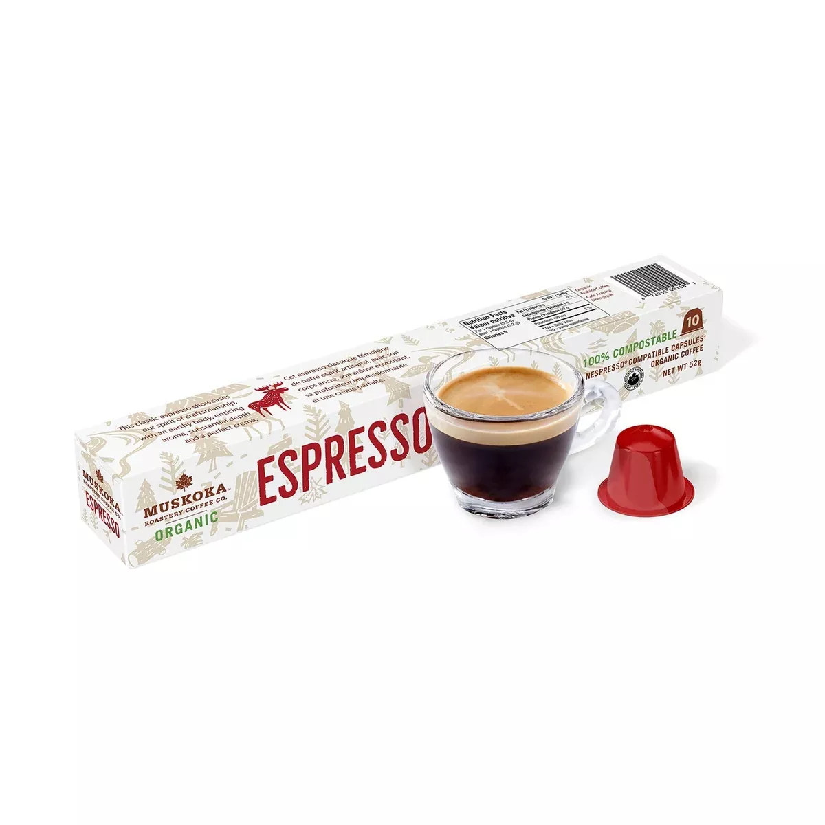Muskoka Roastery Coffee Co. Organic Espresso Nespresso Compatible Capsules, 10 Pack