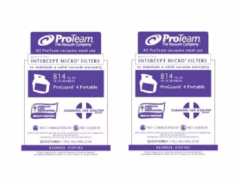 ProTeam Micro Filter Vacuum Bags 107182 6 Bags