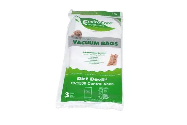 Replacement Dirt Devil Central Vacuum Cleaner HP, CV950, CV1500, CV1500, CV2000, RV2000 Synthetic Cloth Allergen Vacuum Bags 3 Pk Replaces Part # 7767-W, 9597, A892