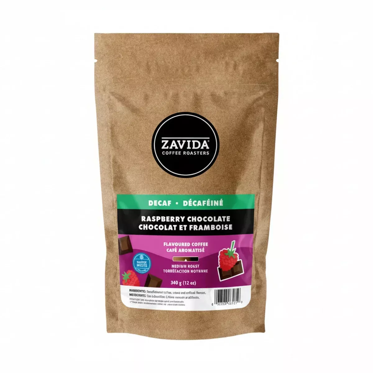 Zavida Decaf Raspberry Chocolate Whole Bean Flavoured Coffee, 12oz